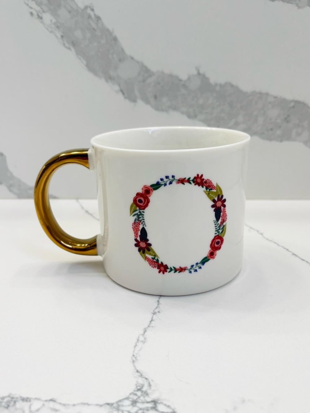 Target Opalhouse Floral Monogram “O” Porcelain 16 OZ Coffee Mug with Gold Handle